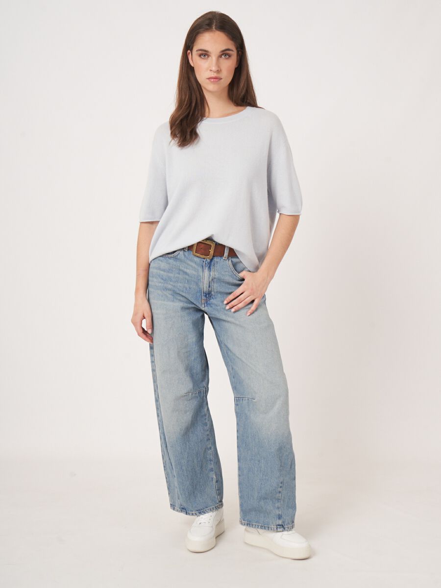 Kurzarm Kaschmirpullover mit gestricktem Detail am R&uuml;cken image number 5