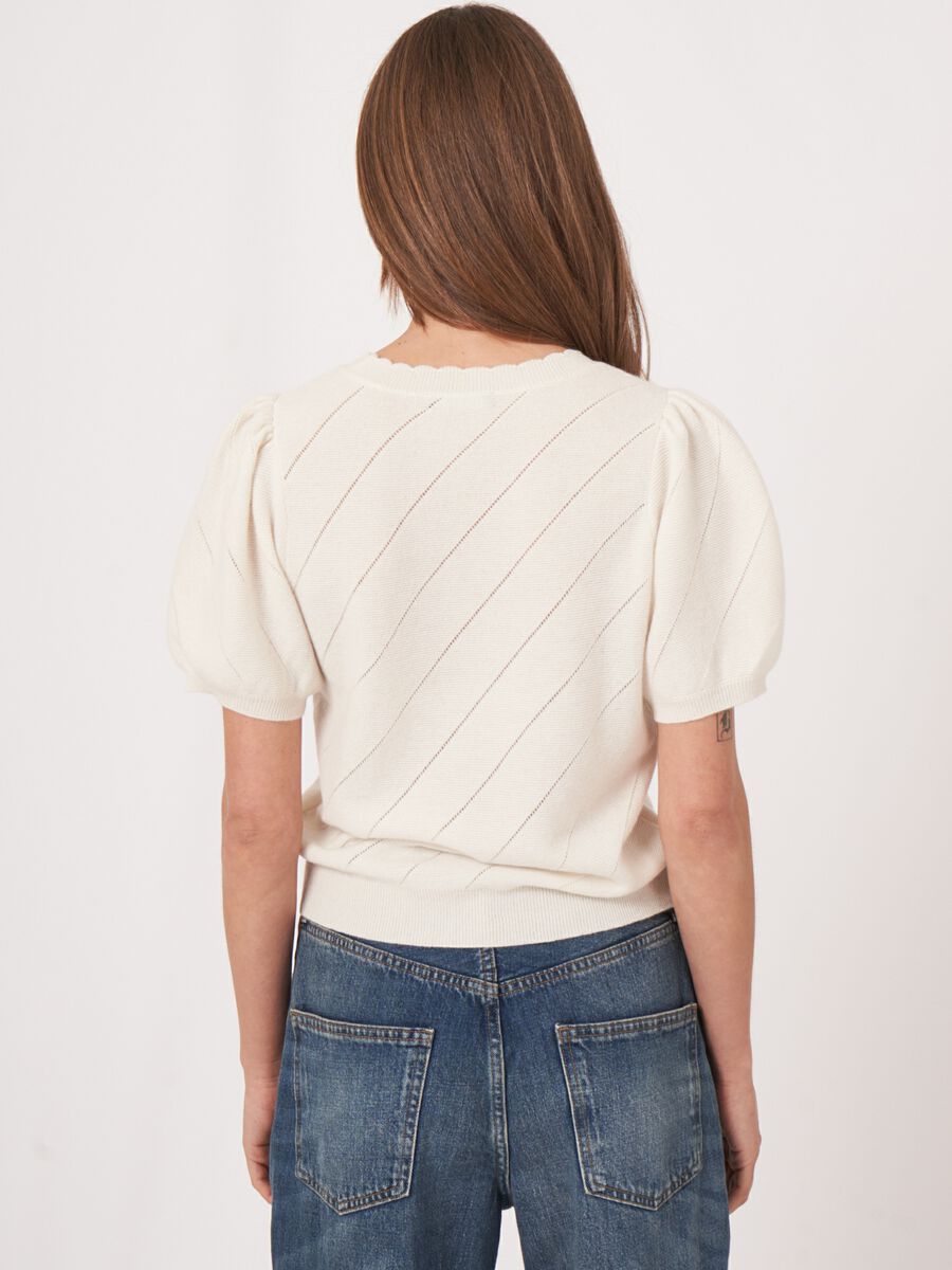 Pointelle cashmere trui met korte pofmouwen image number 1