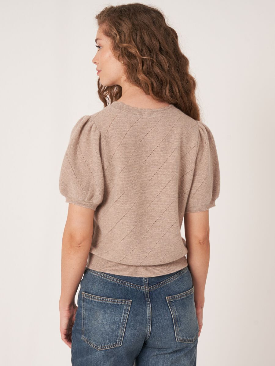 Pointelle cashmere trui met korte pofmouwen image number 2