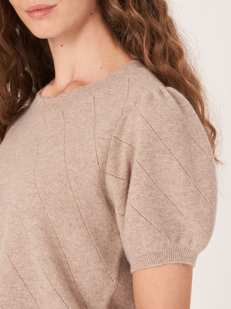 Pointelle cashmere trui met korte pofmouwen image number 3