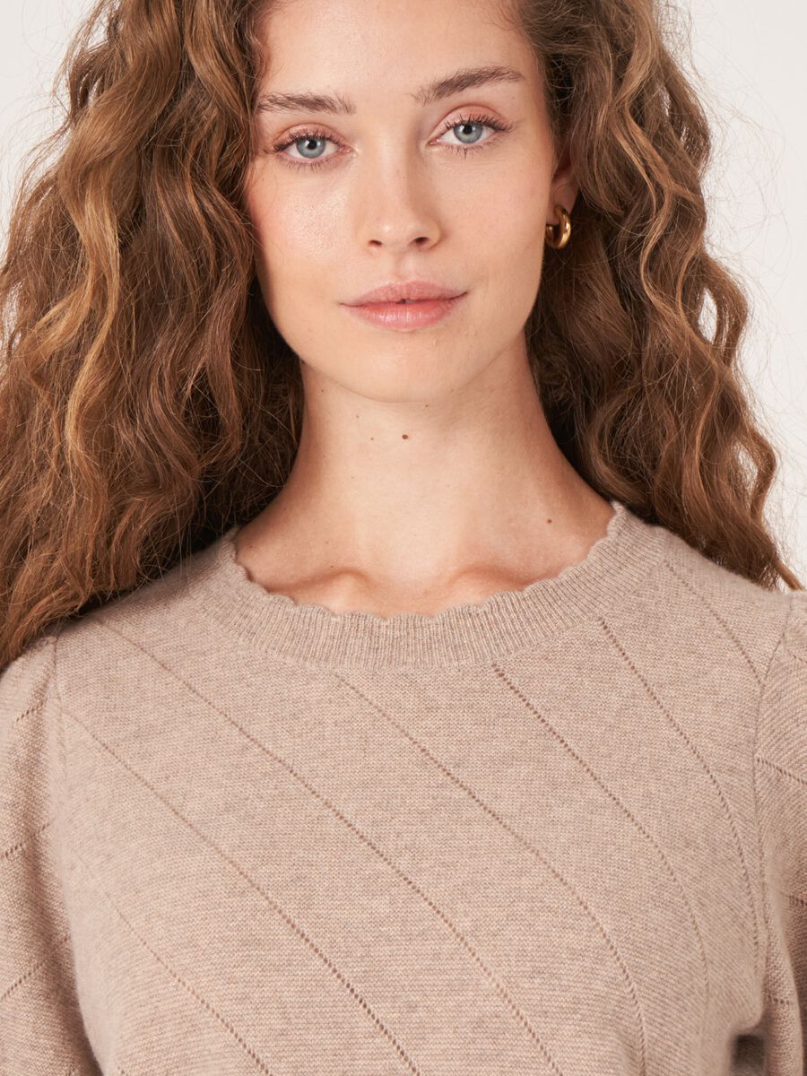 Pointelle cashmere trui met korte pofmouwen image number 4