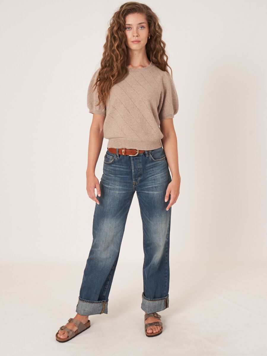 Pointelle cashmere trui met korte pofmouwen image number 5