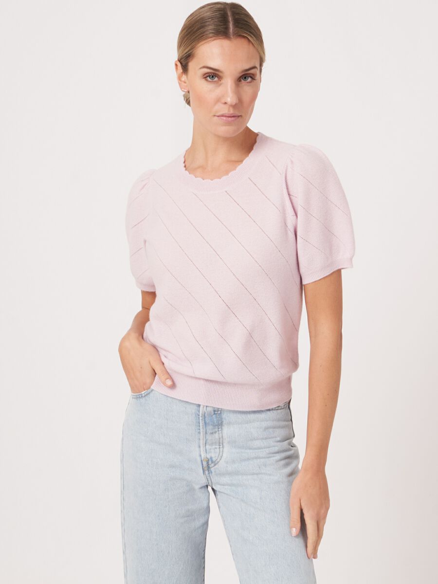 Short sleeve pointelle cashmere sweater image number 0