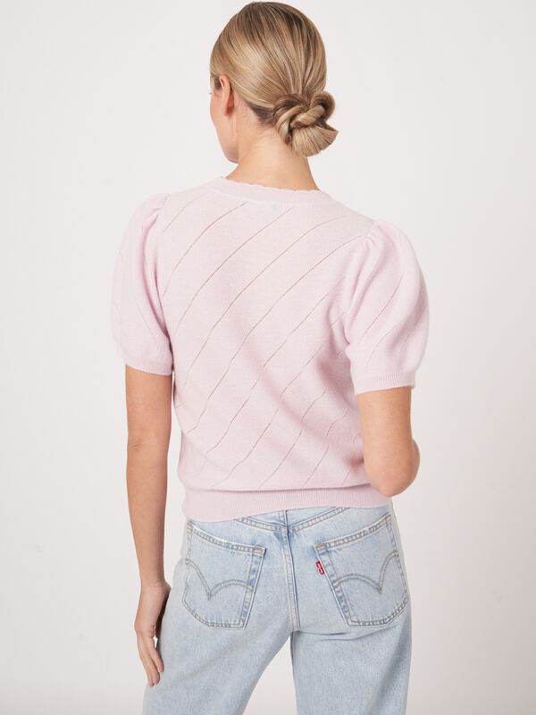 Pointelle cashmere trui met korte pofmouwen image number 1