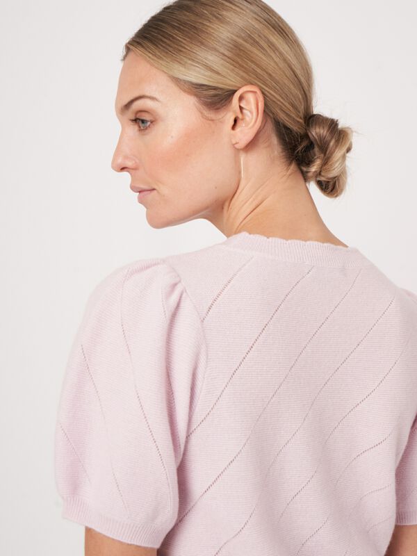 Pointelle cashmere trui met korte pofmouwen image number 3