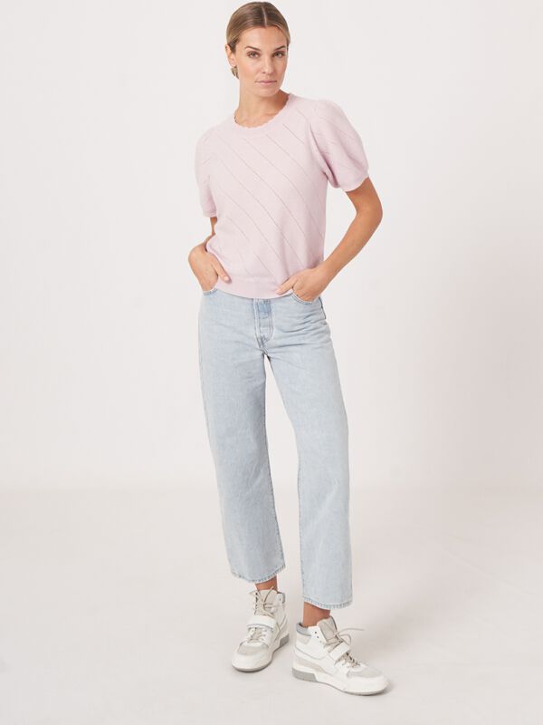 Pointelle cashmere trui met korte pofmouwen image number 4