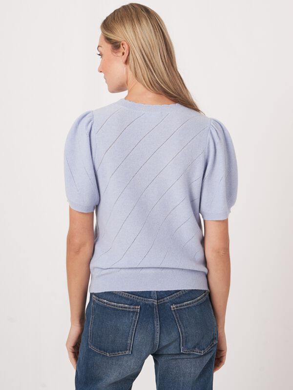 Short sleeve pointelle cashmere sweater image number 1