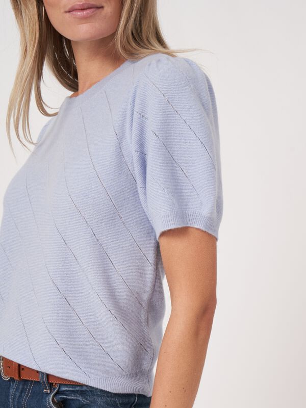 Short sleeve pointelle cashmere sweater image number 2