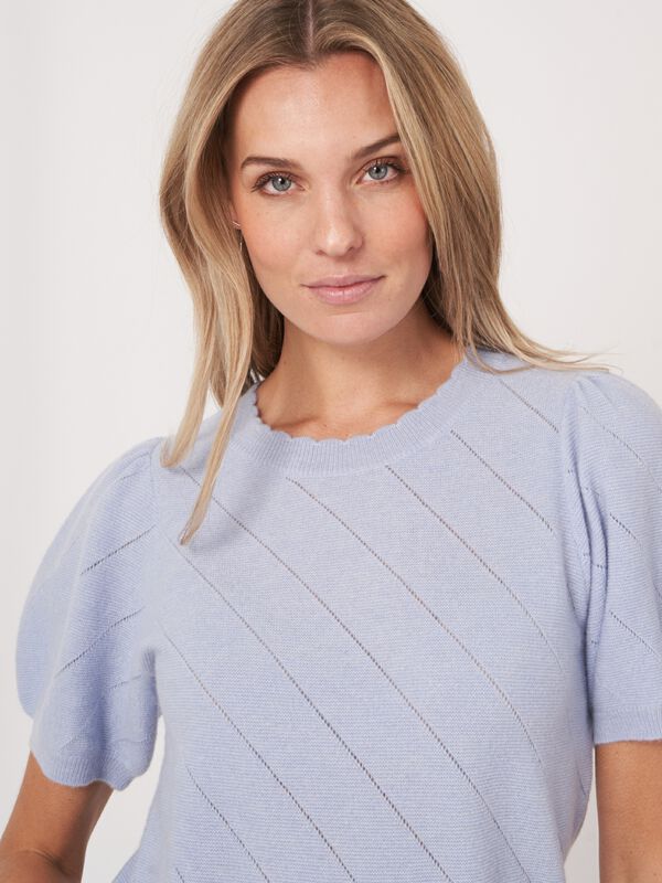 Short sleeve pointelle cashmere sweater image number 3