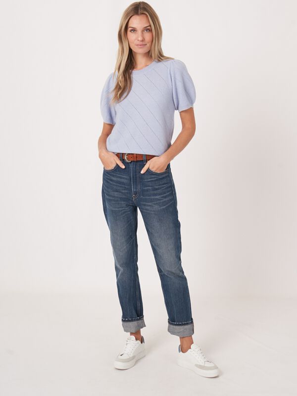 Short sleeve pointelle cashmere sweater image number 4