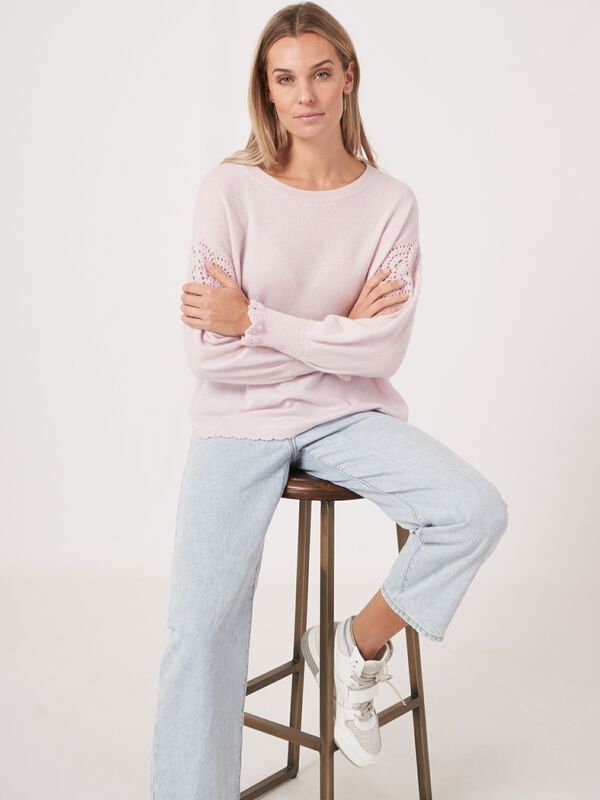 Organic cashmere sweater with handmade crochet details image number 0
