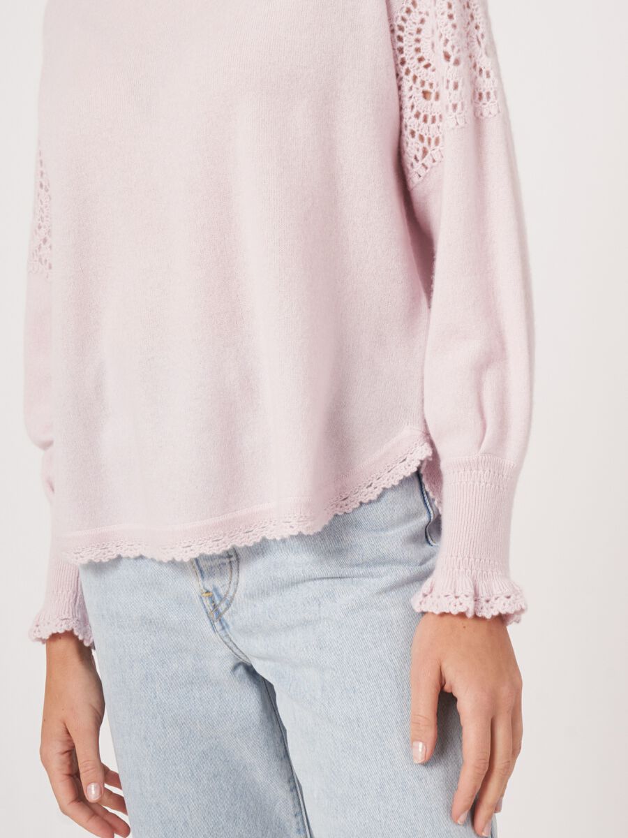 Organic cashmere sweater with handmade crochet details image number 2