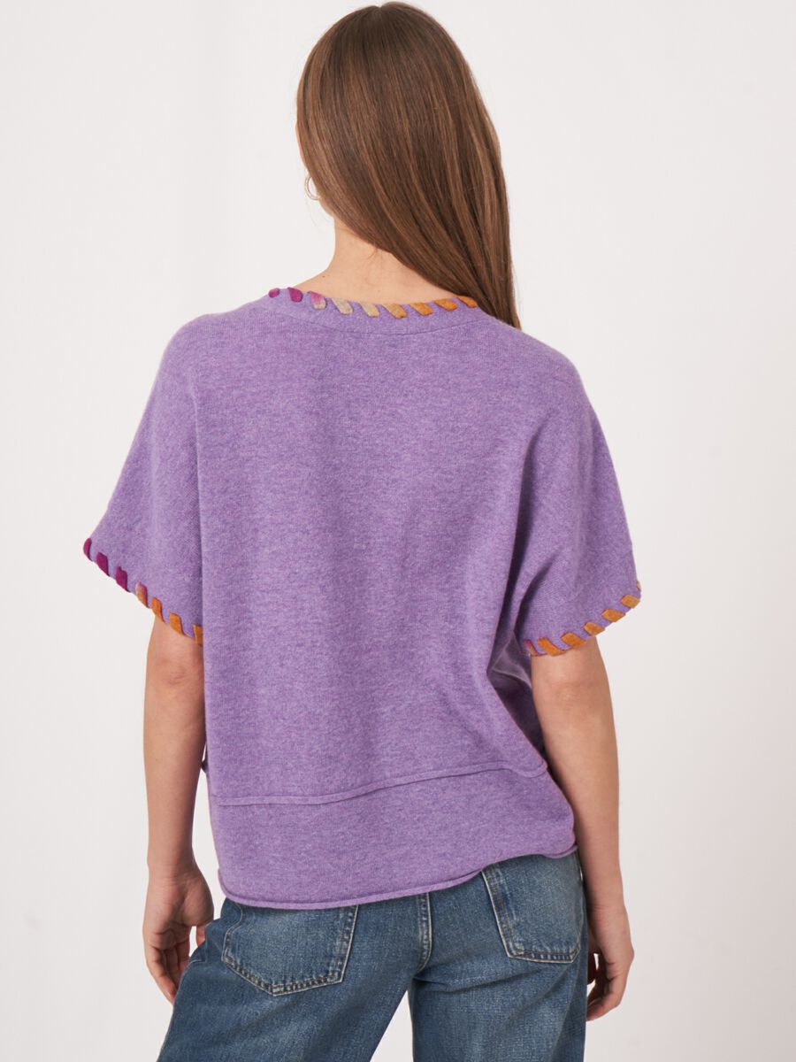 Organic cashmere poncho sweater with blanket stitch detail image number 1