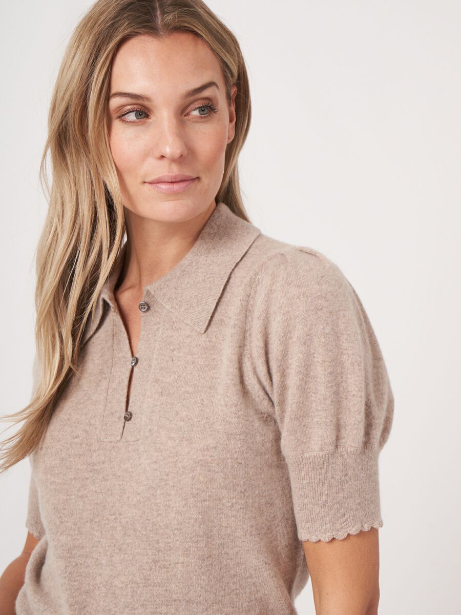 Trui met polokraag en korte pofmouw met gehaakte details image number 2