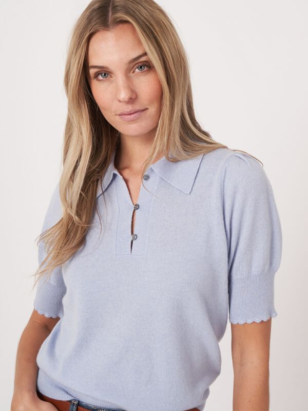 Trui met polokraag en korte pofmouw met gehaakte details image number 2