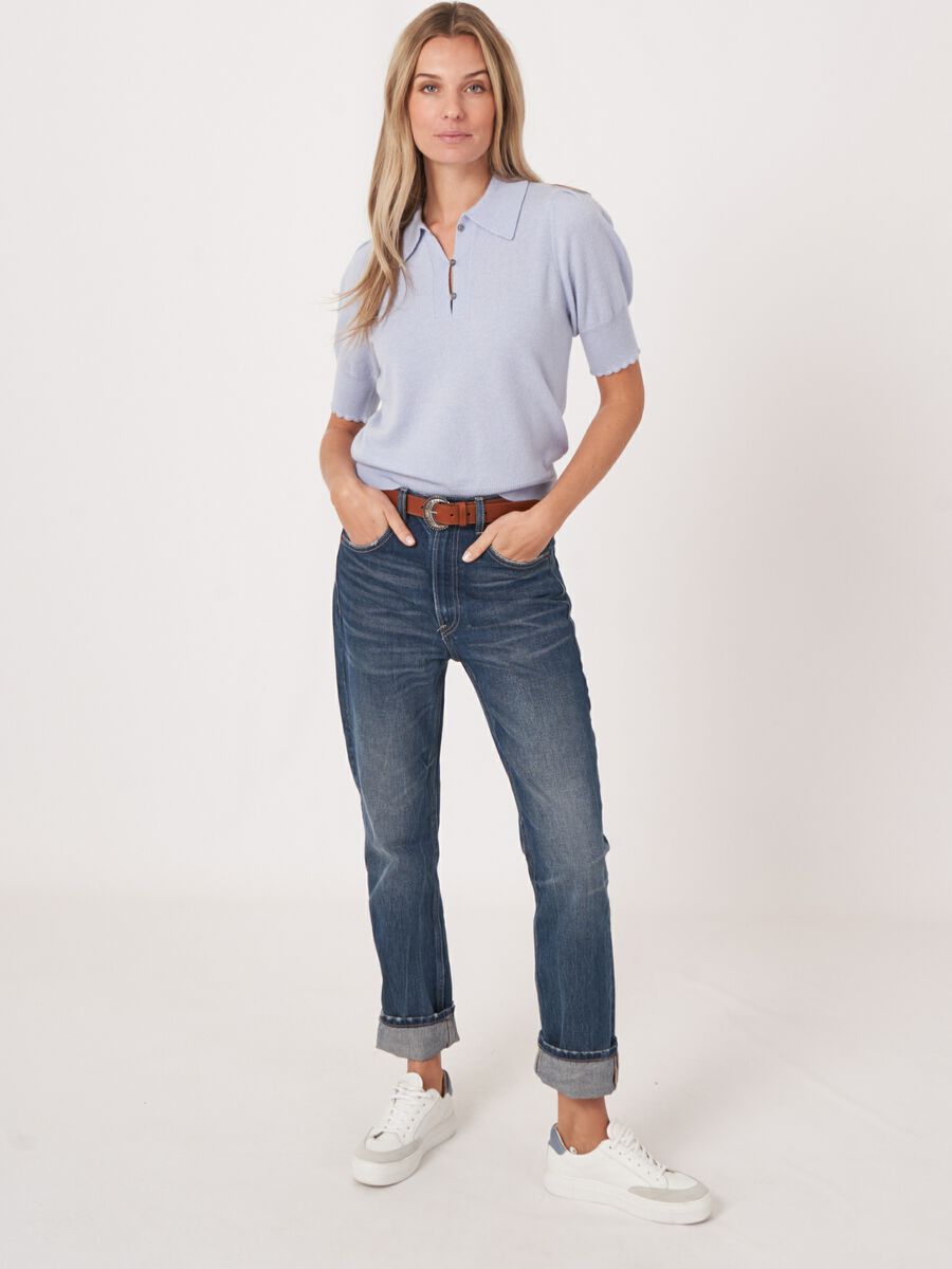 Polokragenpullover mit kurzen Puffärmeln und Häkeldetails image number 4