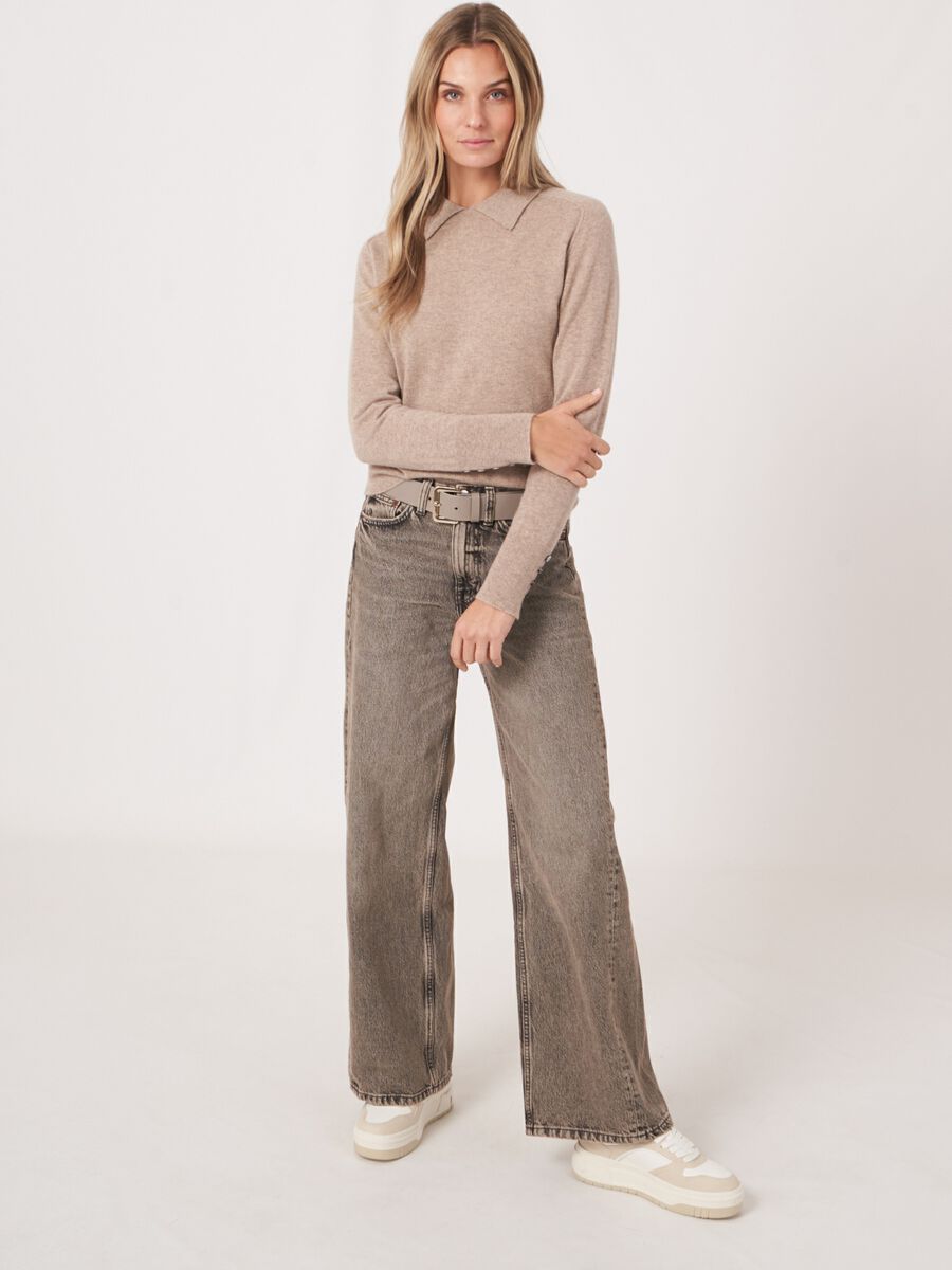 Pull en cachemire à col polo en maille fine image number 4