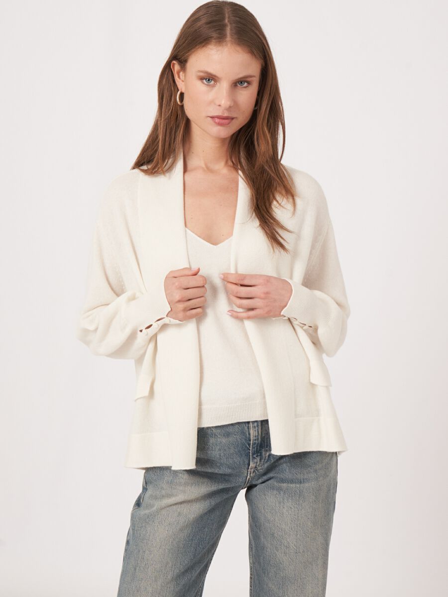Open lightweight cashmere cardigan with shawl collar image number 0