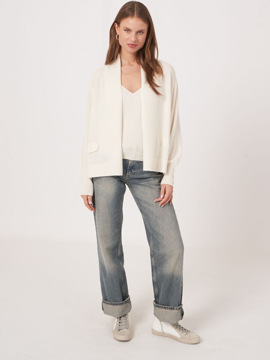 Offene leichte Kaschmir-Strickjacke mit Schalkragen image number 4