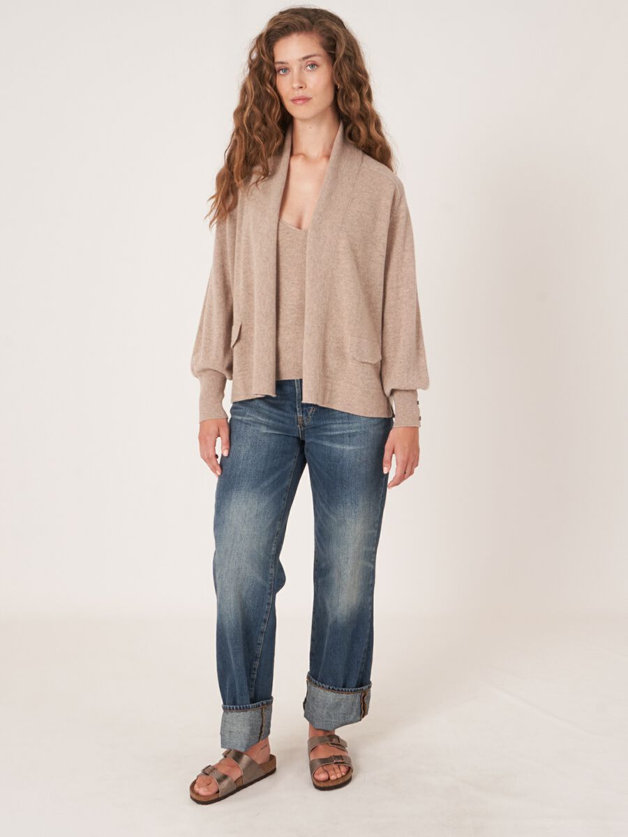 Offene leichte Kaschmir-Strickjacke mit Schalkragen image number 6