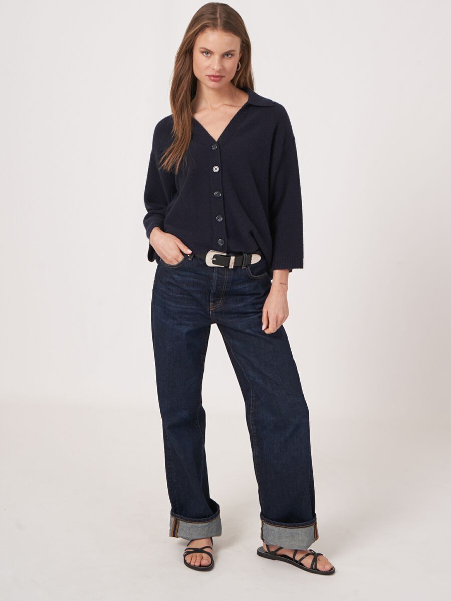 Polo neck cashmere cardigan with buttons image number 4