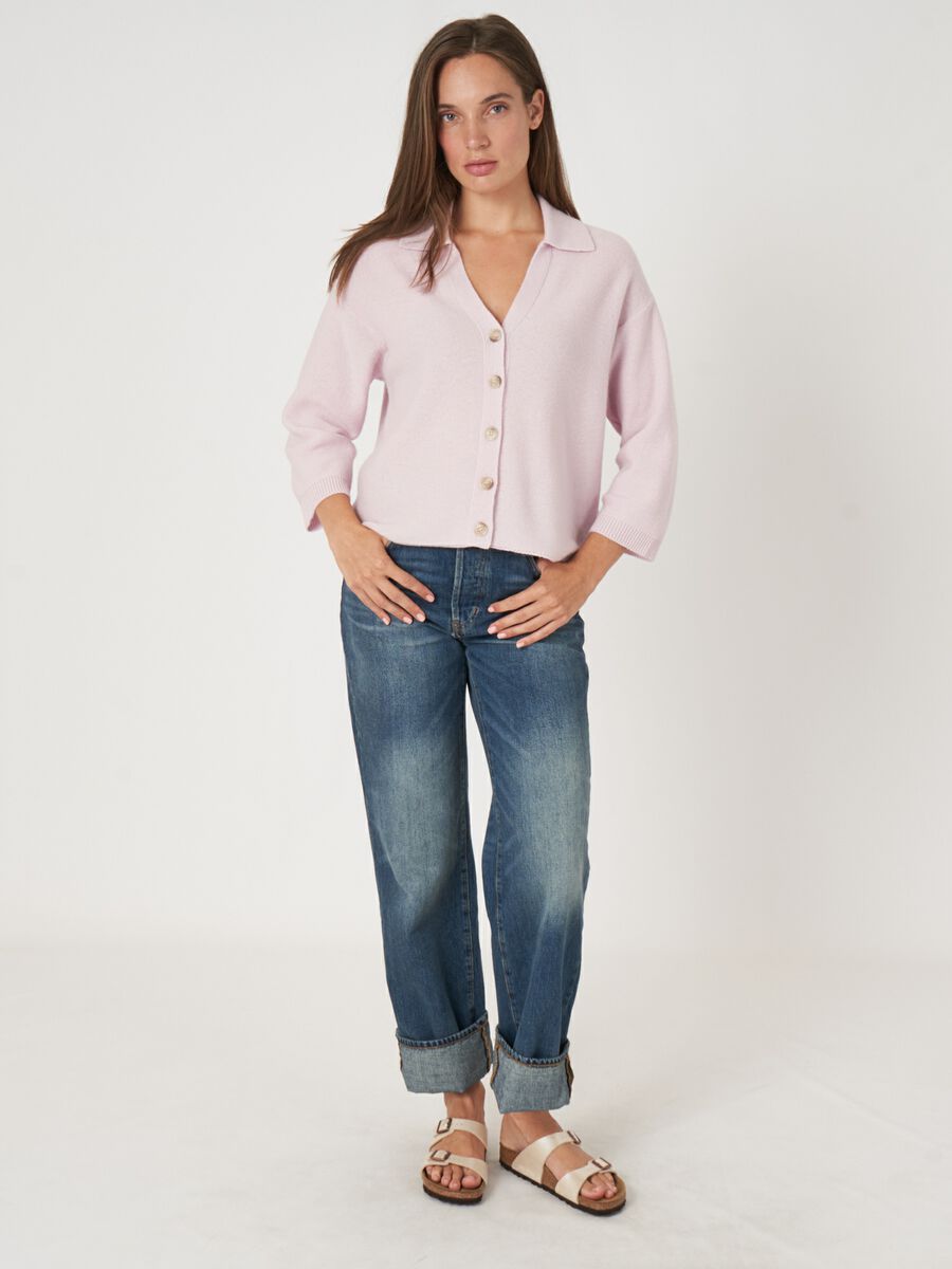 Polo neck cashmere cardigan with buttons image number 5