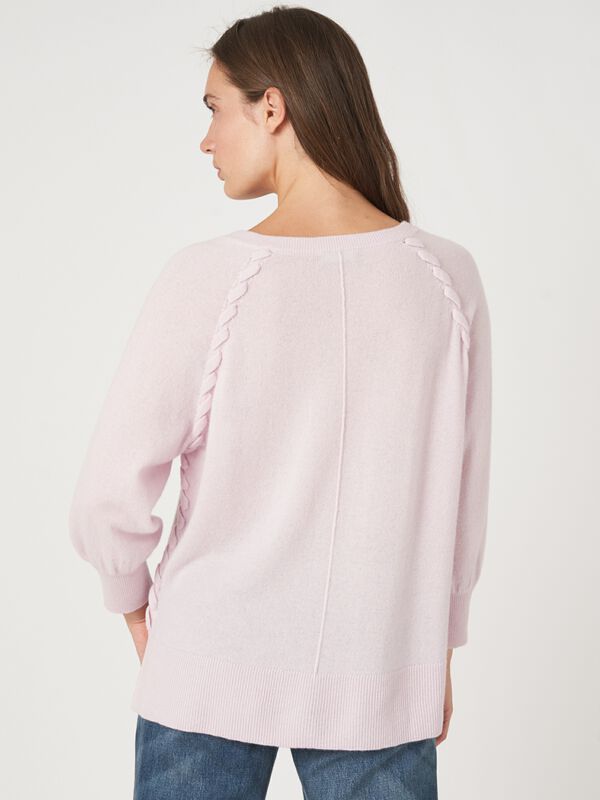 Raglan cashmere V-neck sweater with braided detail image number 2