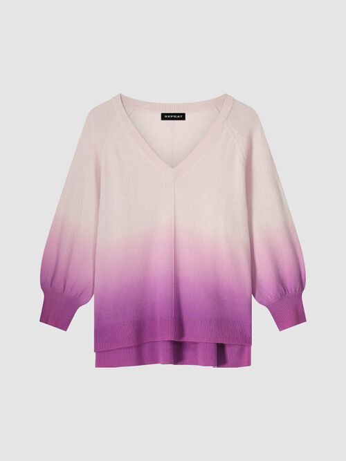 Cashmere V-hals trui met dip dye print
