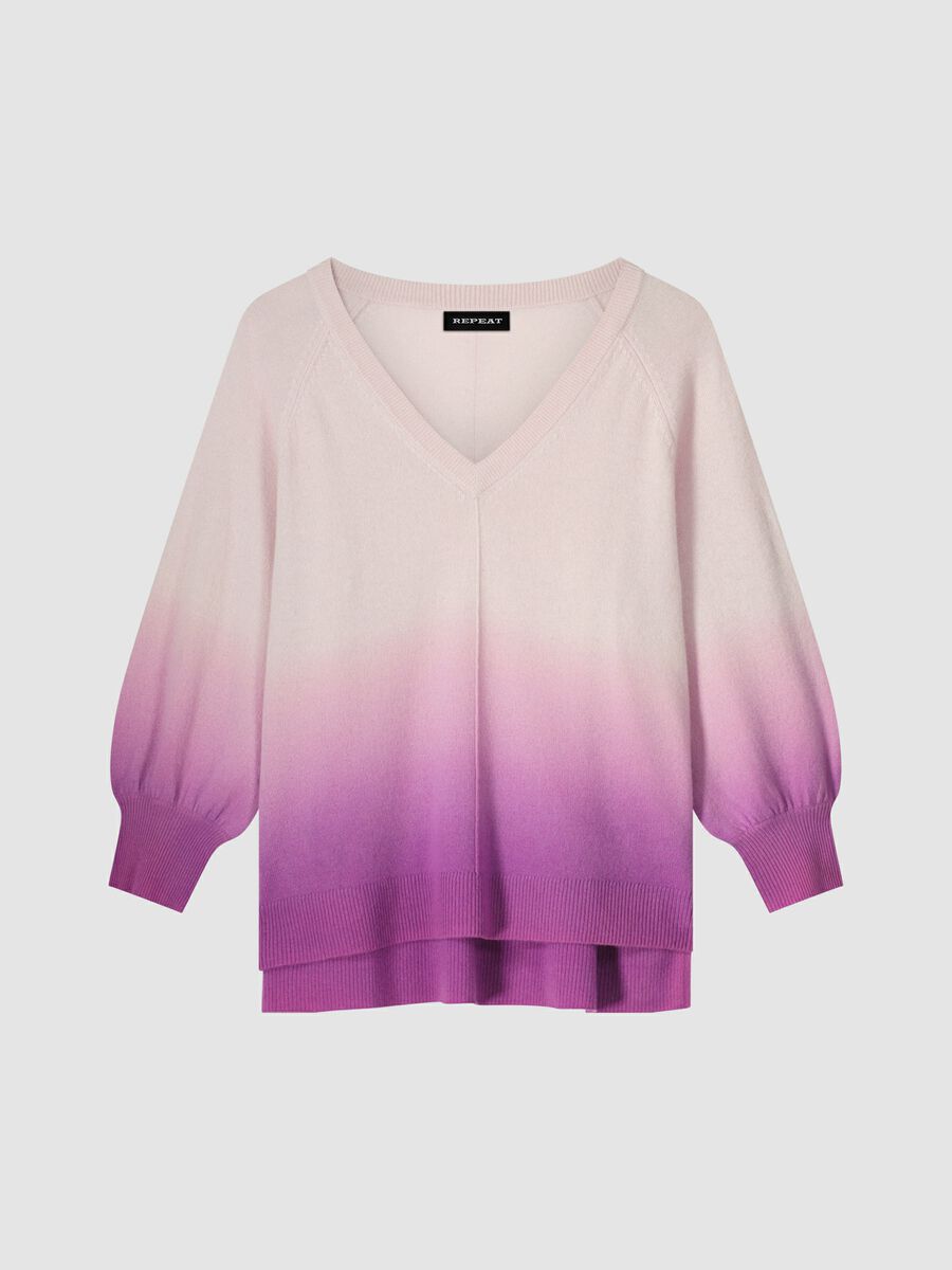 Cashmere V-neck sweater with dip dye print image number 0