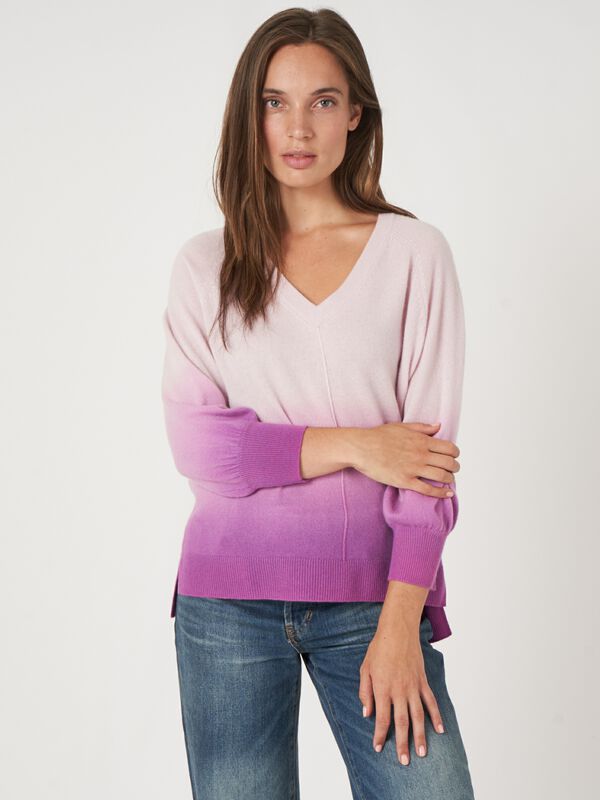 Cashmere V-neck sweater with dip dye print image number 1