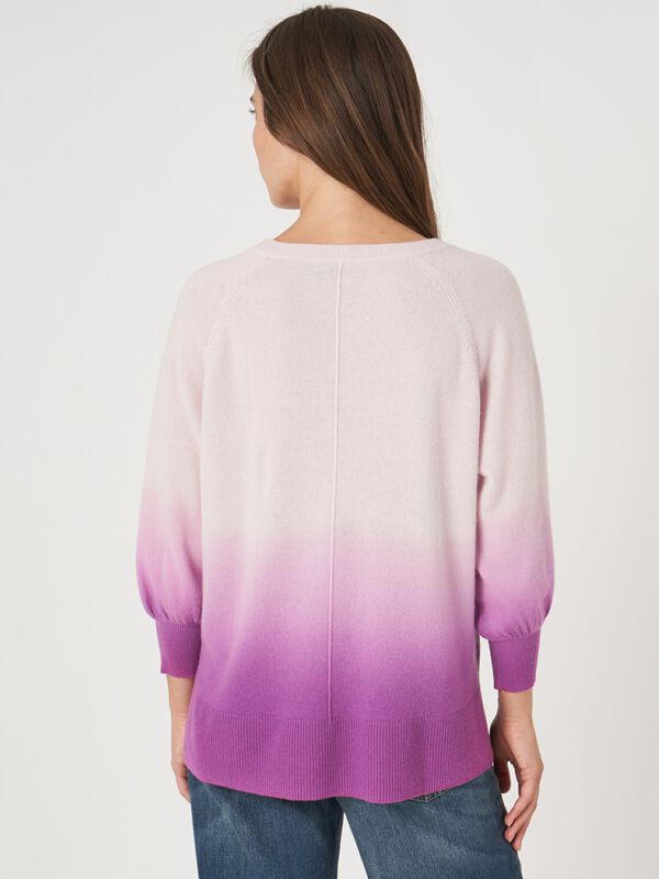 Cashmere V-neck sweater with dip dye print image number 2