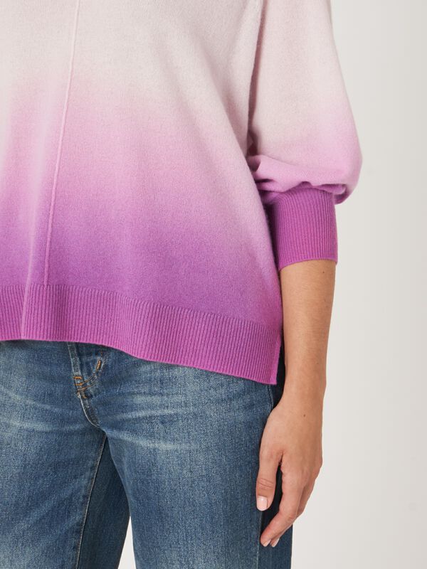 Cashmere V-neck sweater with dip dye print image number 3