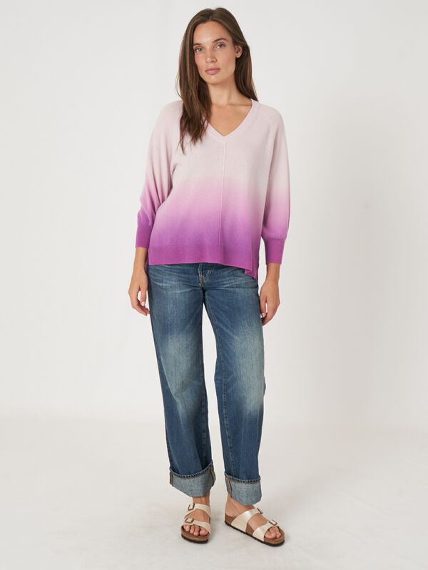 Cashmere V-neck sweater with dip dye print image number 5