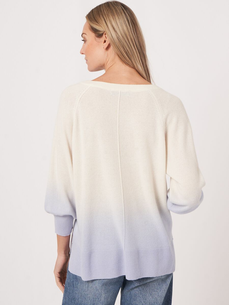 Cashmere V-hals trui met dip dye print image number 1