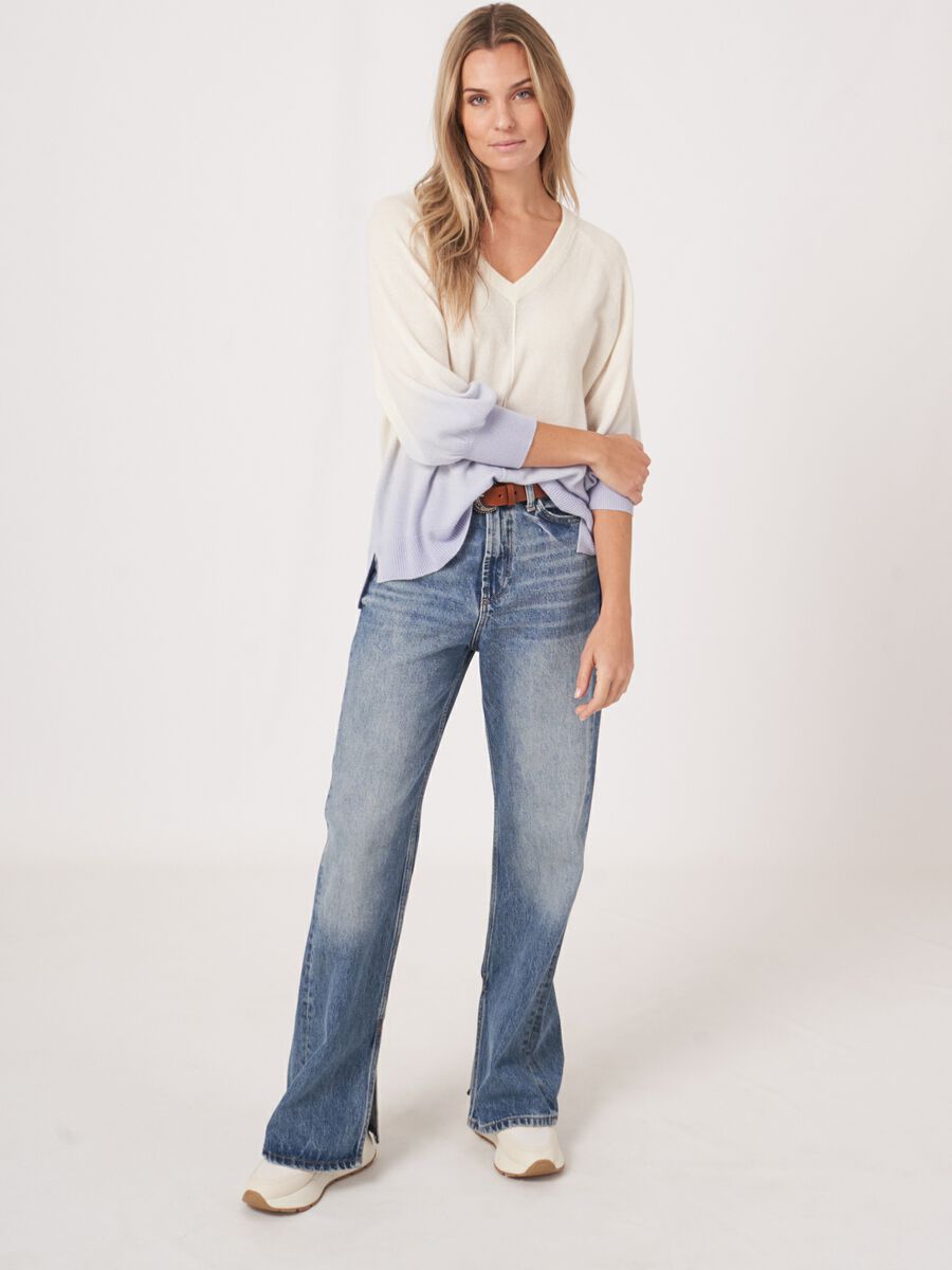 Cashmere V-hals trui met dip dye print image number 5