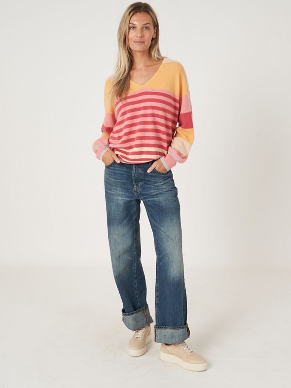 Mehrfarbig gestreifter Kaschmir-Pullover image number 5