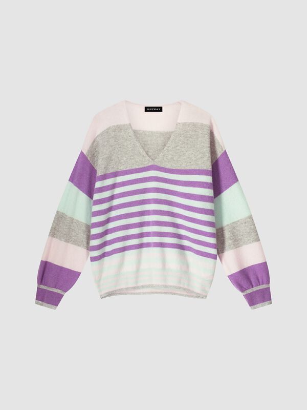 Mehrfarbig gestreifter Kaschmir-Pullover image number 0