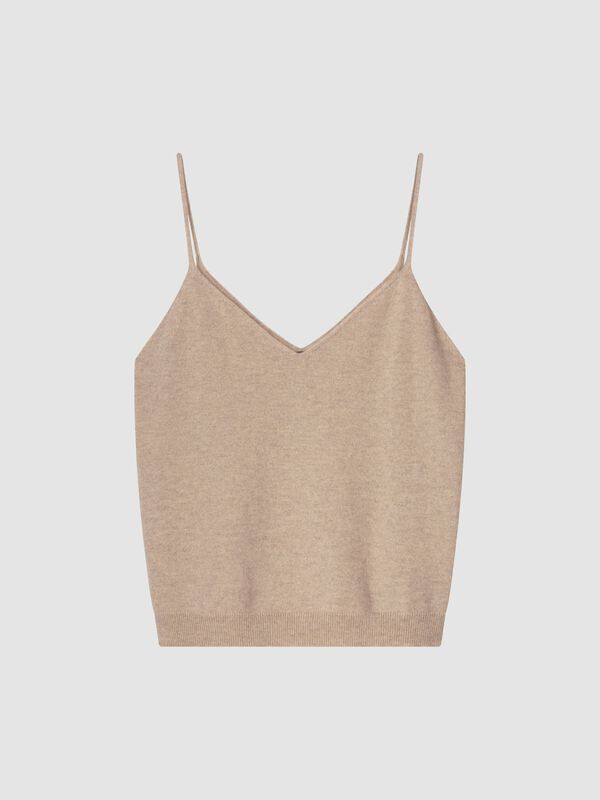 Cashmere gebreide top met spaghettibandjes image number 0