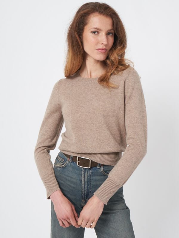 Fein gestrickter Rundhals-Kaschmir-Pullover image number 0
