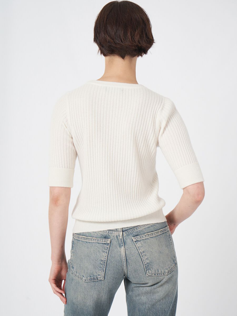 Cashmere trui met korte mouwen van fijn ribbreisel image number 3