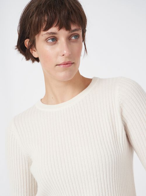 Kurzarm Kaschmir-Rippenstrick-Pullover