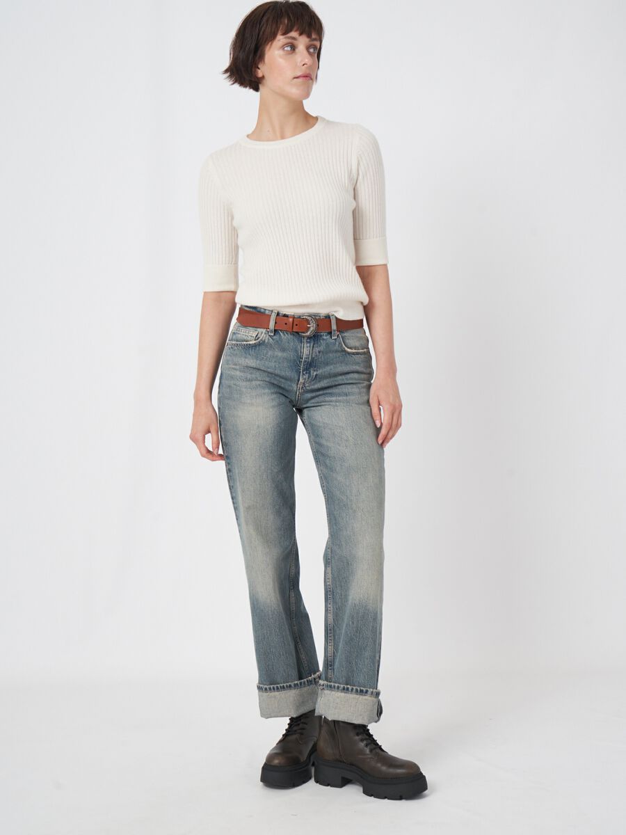 Cashmere trui met korte mouwen van fijn ribbreisel image number 4