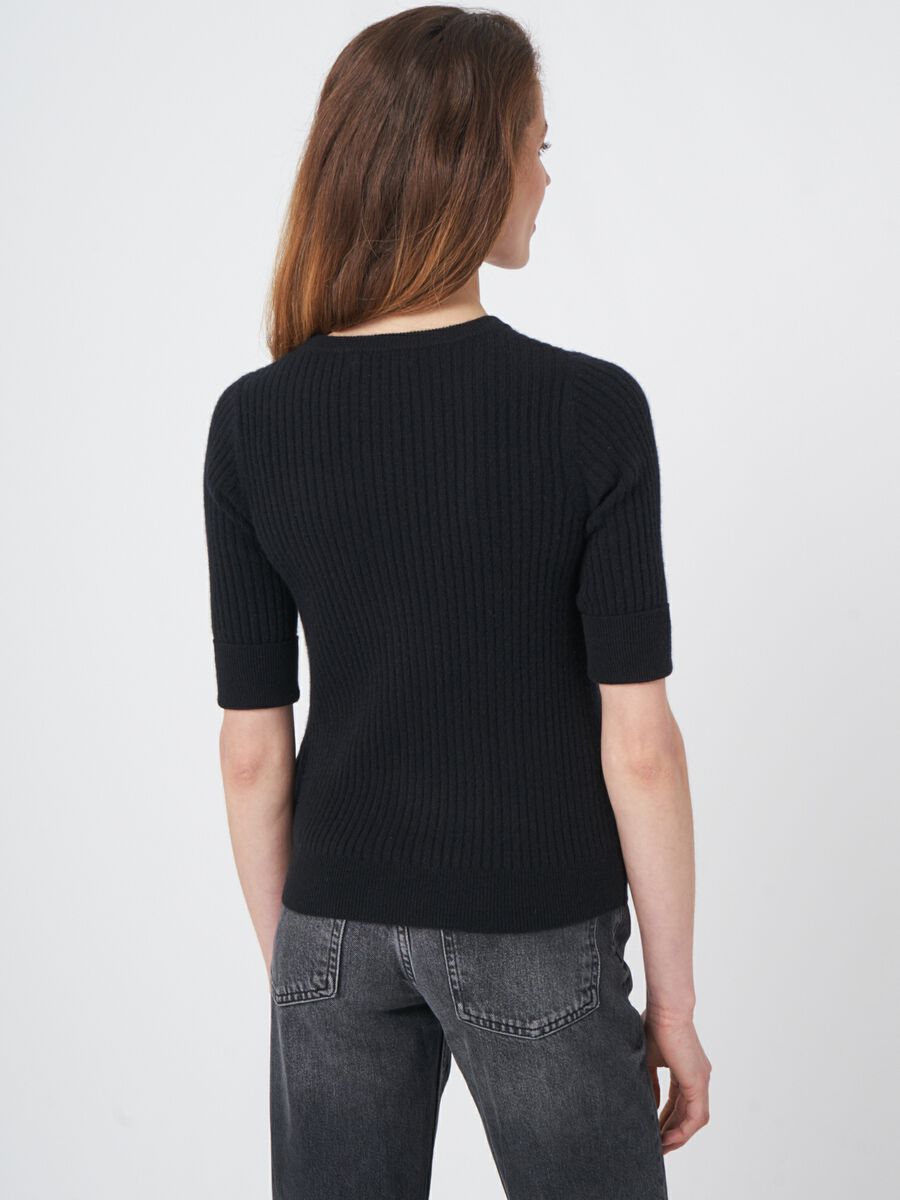 Kurzarm Kaschmir-Rippenstrick-Pullover image number 3