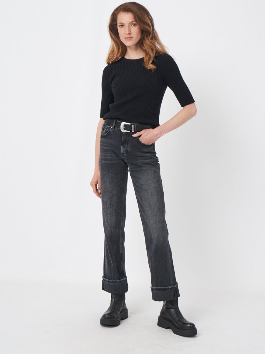 Kurzarm Kaschmir-Rippenstrick-Pullover image number 4