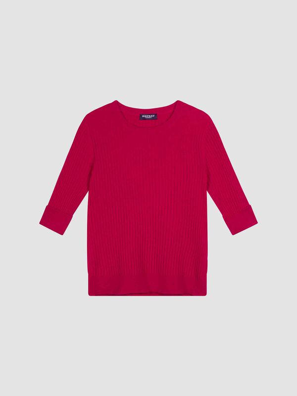 Short sleeve cashmere rib knit sweater image number 0