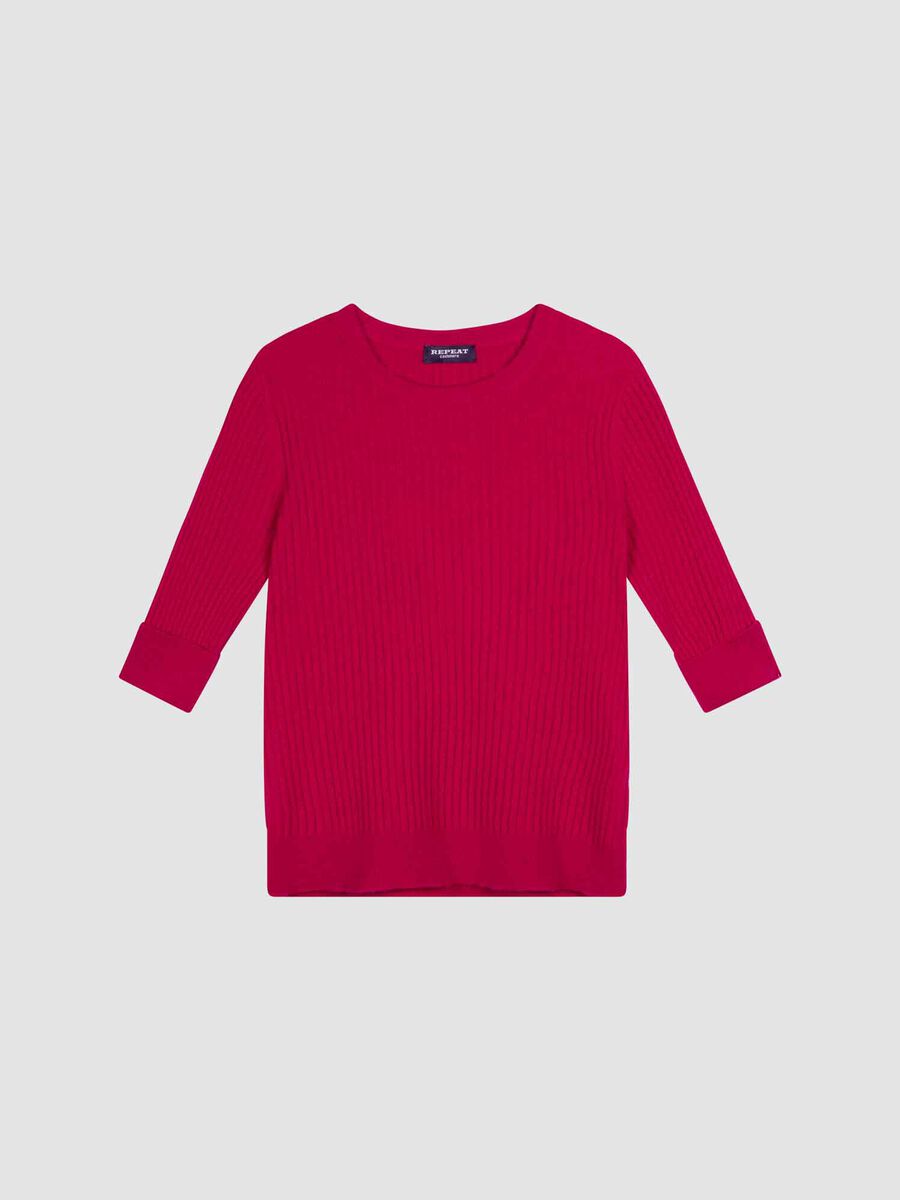 Short sleeve cashmere rib knit sweater image number 0