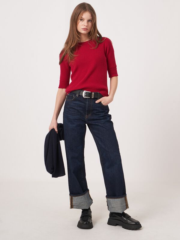 Kurzarm Kaschmir-Rippenstrick-Pullover image number 3