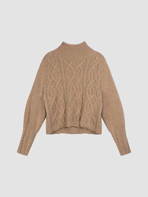 Korte cashmere sweater met kabelpatroon