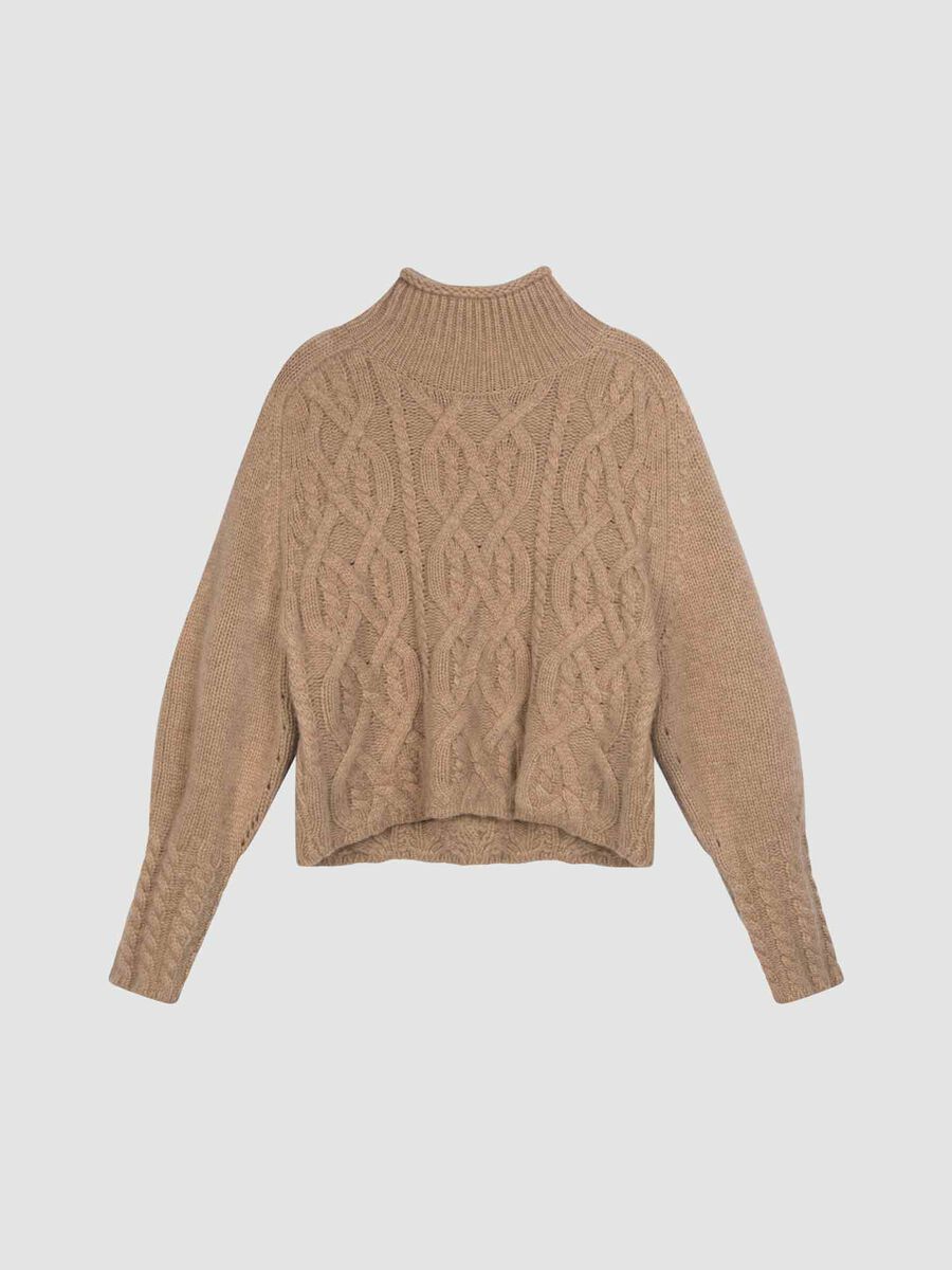 Korte cashmere sweater met kabelpatroon image number 0