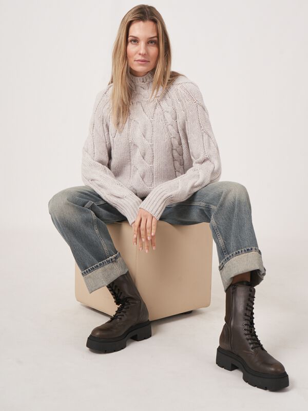 Grober Zopfmuster-Kaschmir-Pullover image number 1